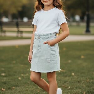 Mint Green Distressed Light Wash Denim Mini Skirt